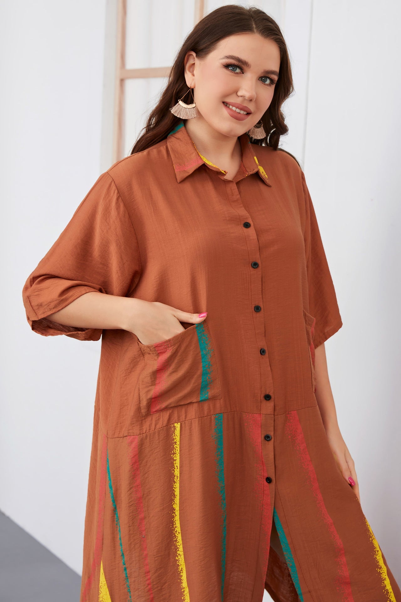 Plus Size Irregular Short Sleeves Shirt Dress
