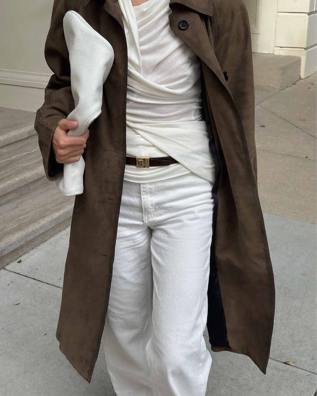 Brown Suede Long Sleeve Long Coat