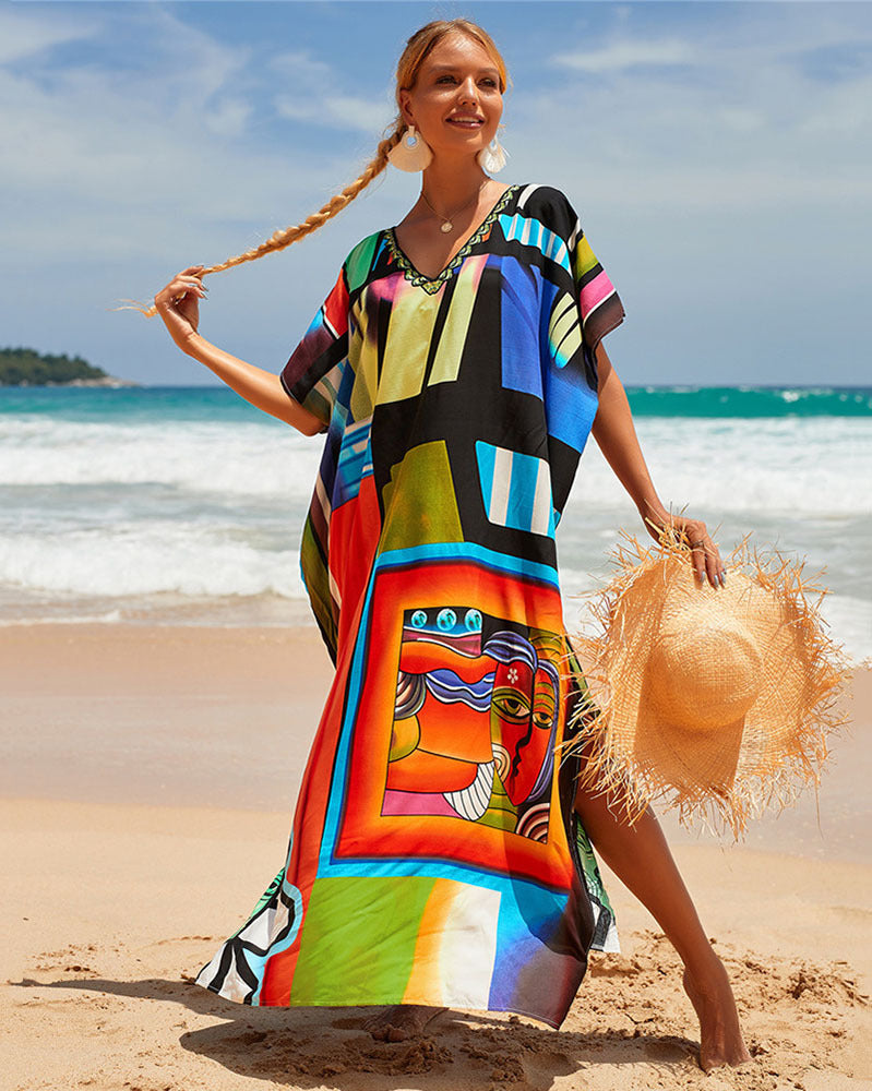 New Positioning Printing Beach Cover-up Sexy Cardigan Dress Beach Cover Up