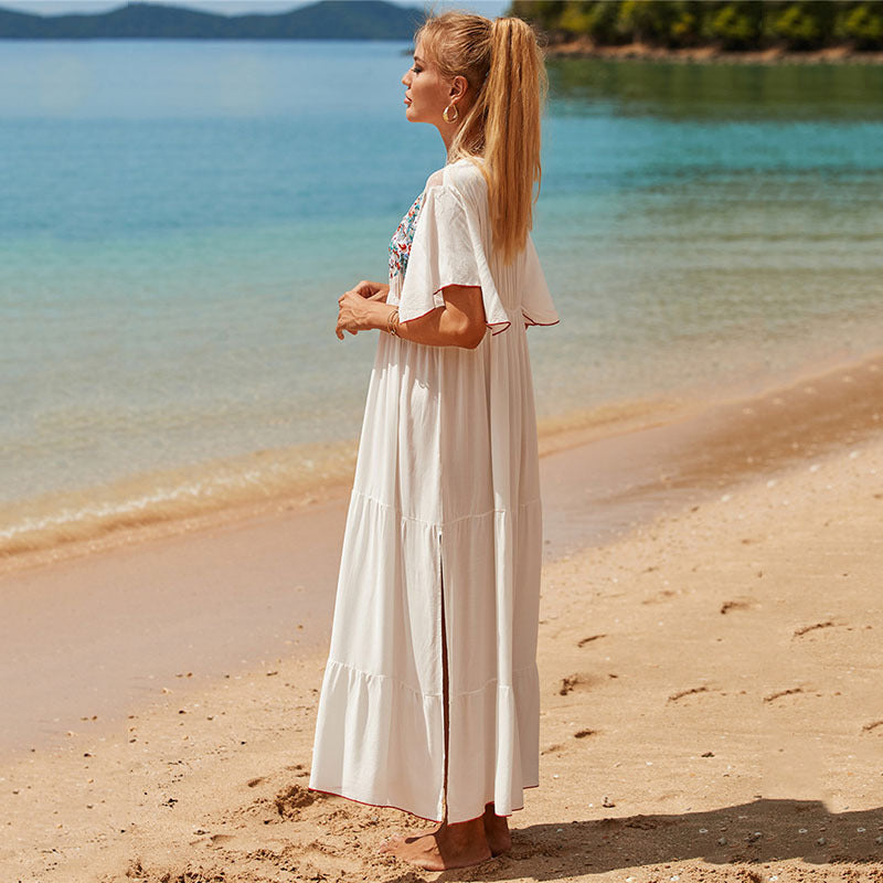 Rayon Mesh Applique Beach Cover-up Sexy Vacation Seaside Sun Protection Clothing Blouse