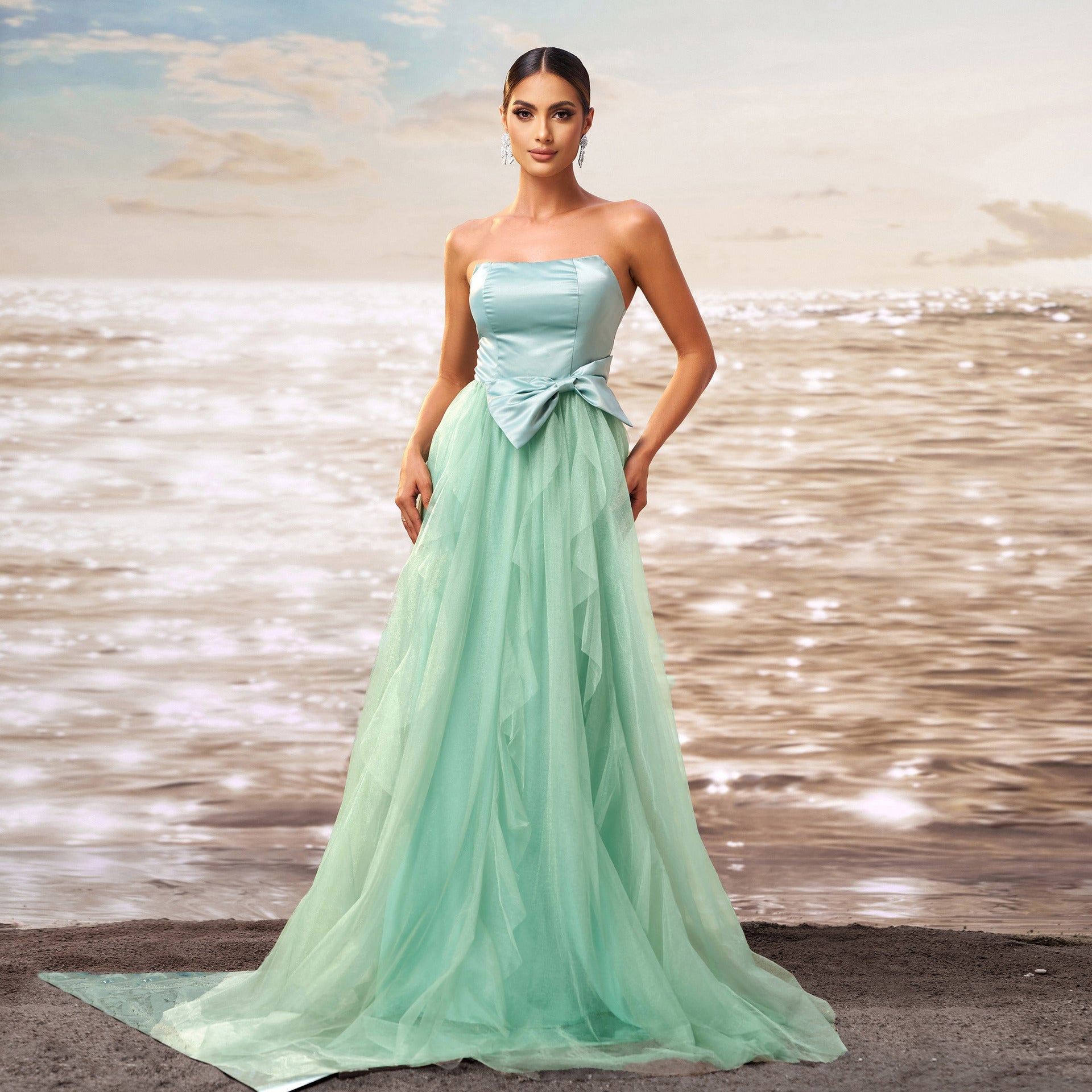 A Line Strapless Ball Gown