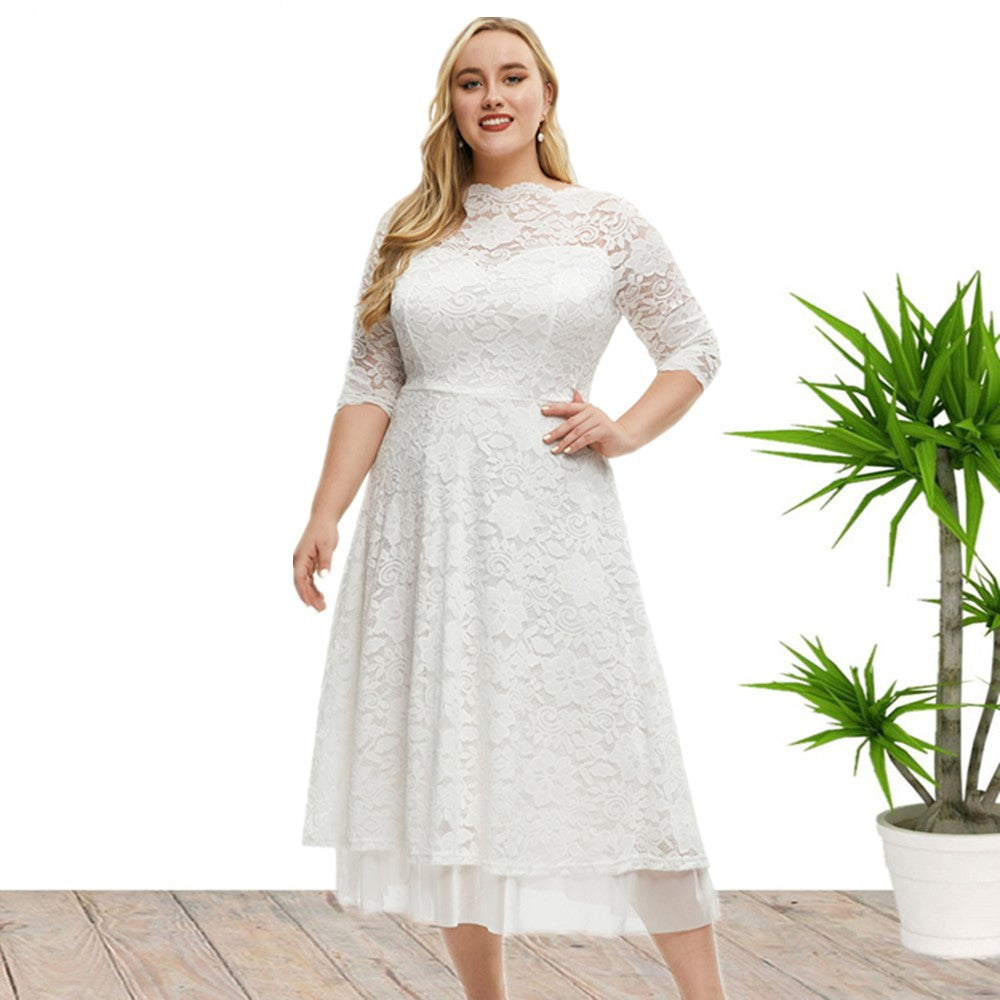 Elegant Semi Formal Midi Lace Dress