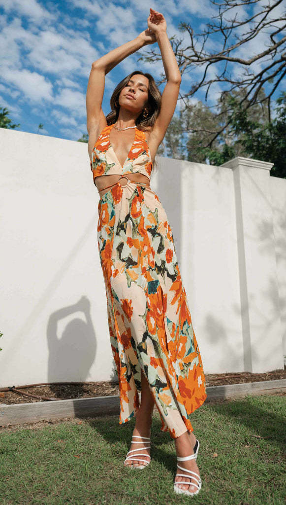 V neck Halter Backless High Split Maxi Dress