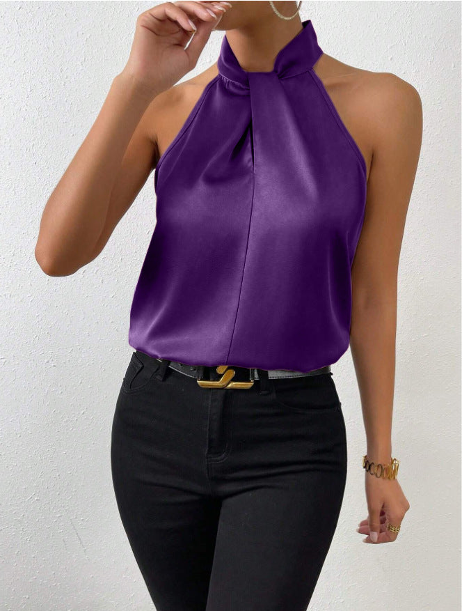Satin Halter Sleeveless Vest Top