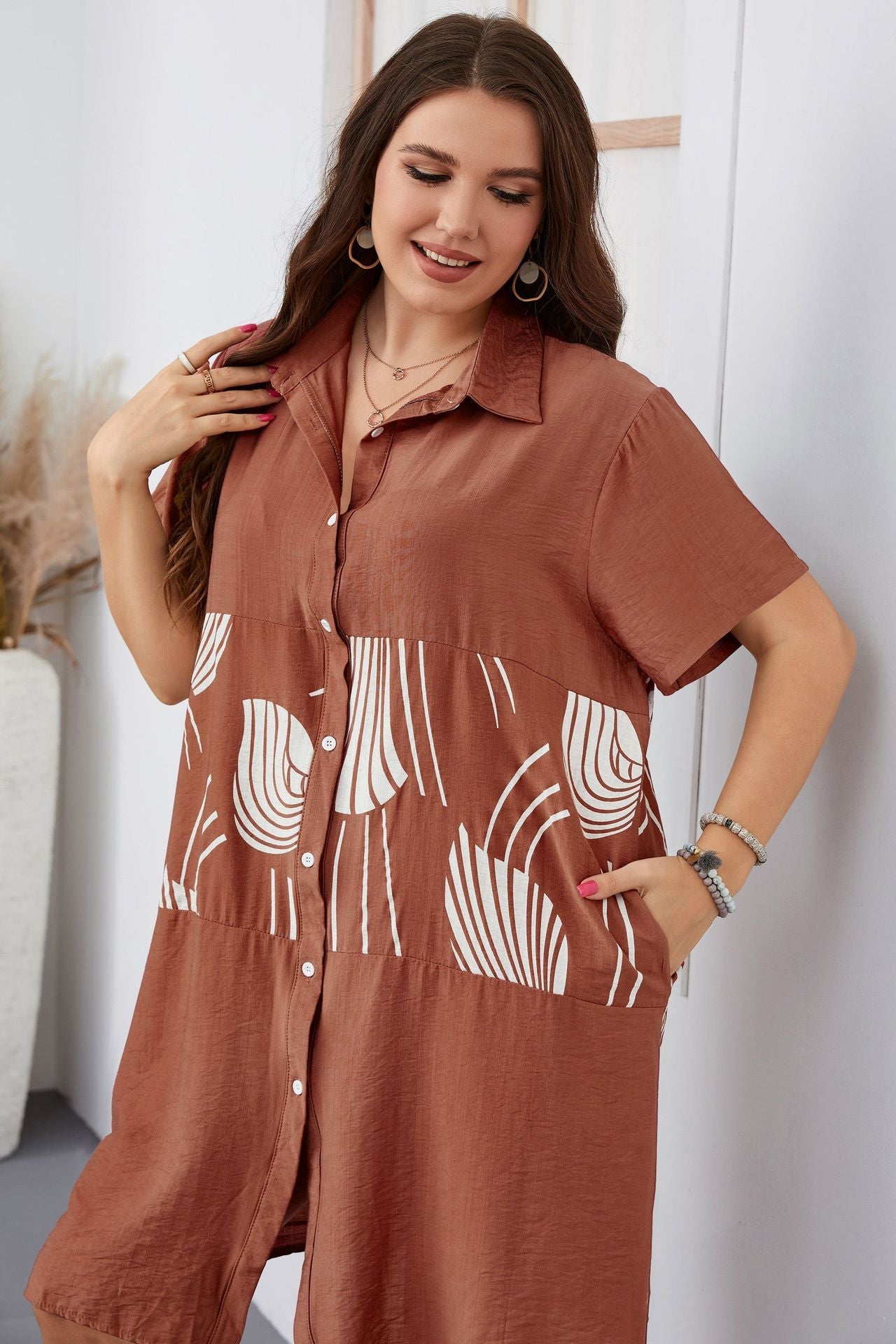 Plus Size Casual Mini Shirt Dress