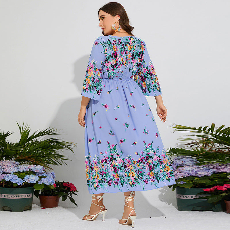 Floral Chiffon Flare Sleeve Day Dress