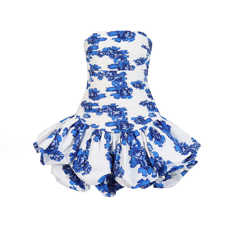 Tube Top High Waist Pleated Dress Women