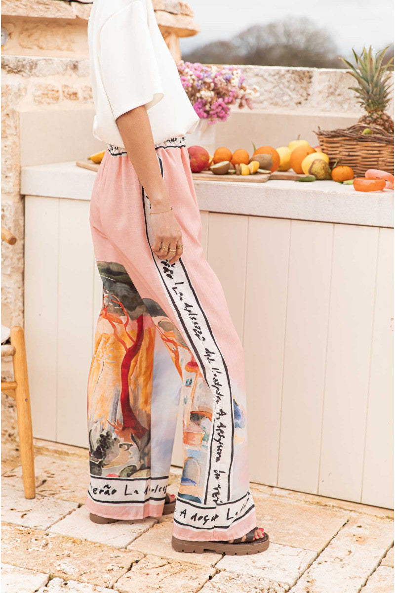 Printed Casual Vacation Wide Leg Straight Pants Women