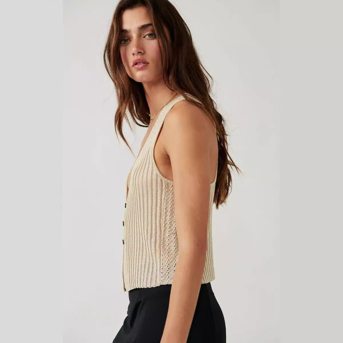 Wool Button Cardigan Vest