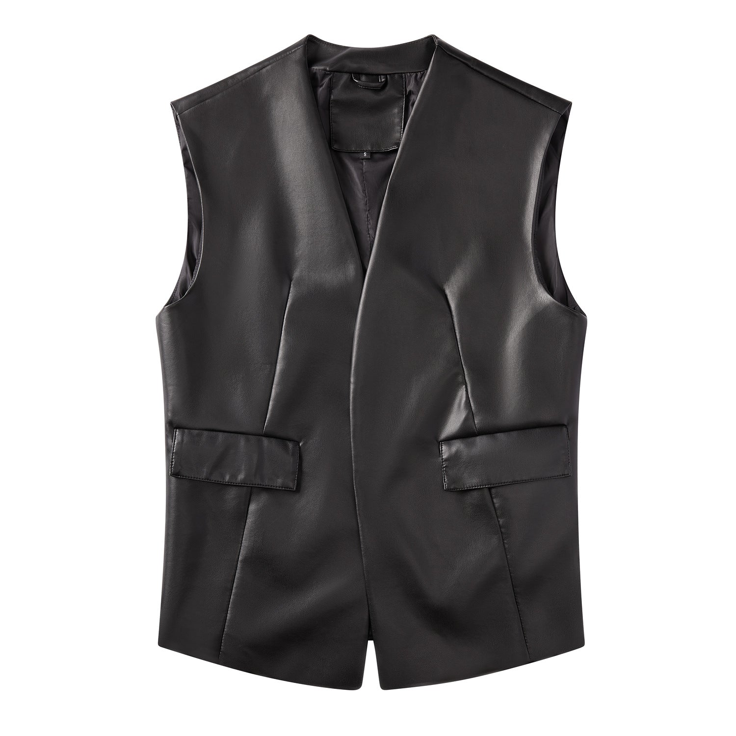 Sleeveless Faux Leather Cardigan Vest