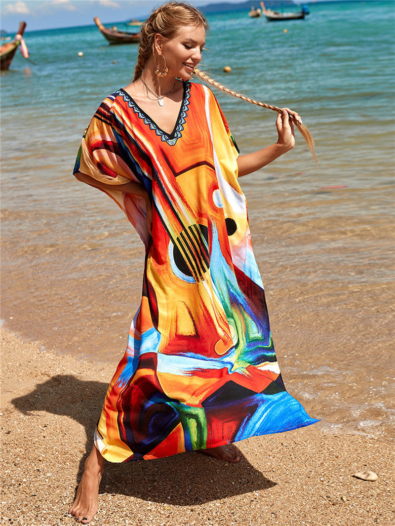 New Positioning Printing Beach Cover-up Sexy Cardigan Dress Beach Cover Up