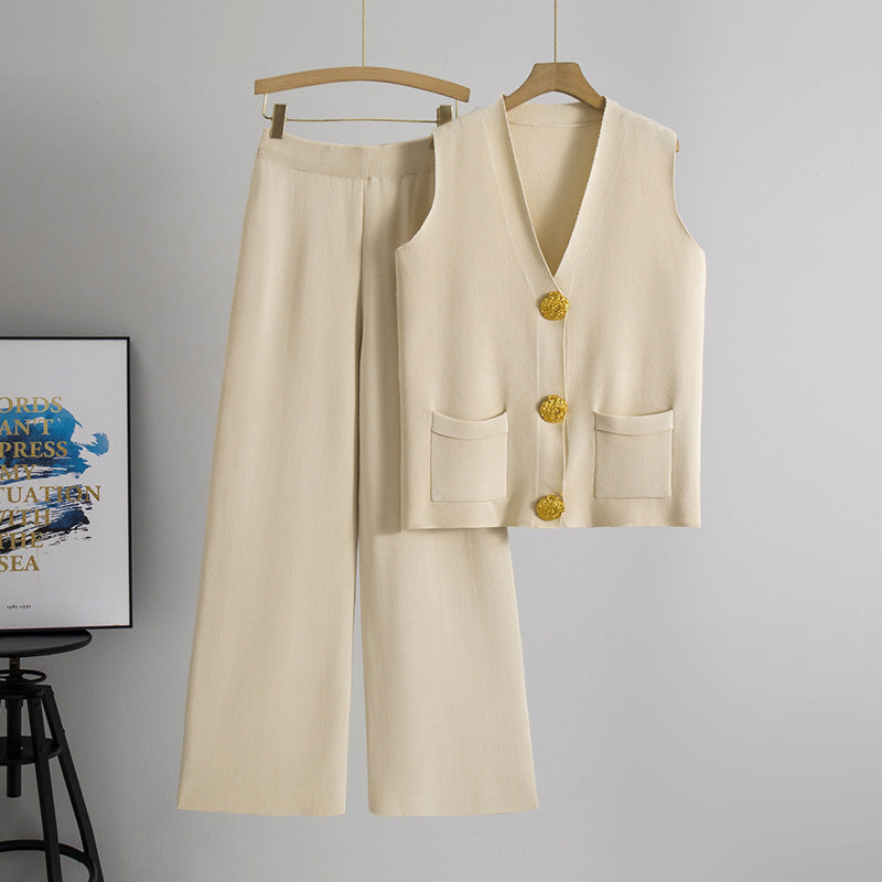 V neck Knitted Two Piece Set