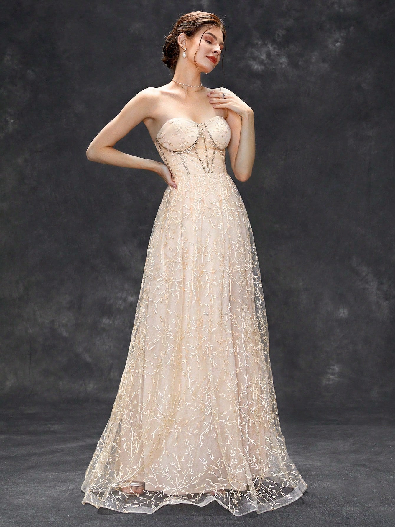 Champagne Tube Top Dress Maxi Dress Slim Fit Evening Dress