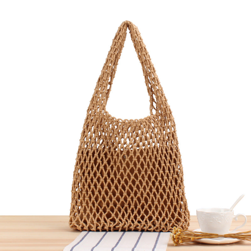 Solid Color Net Hand-Woven Bag Handmade Shoulder Bag