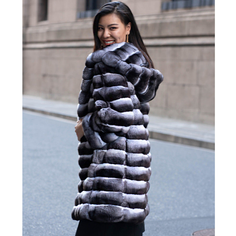 Artificial Mink Hooded Fur Coat