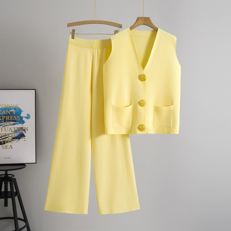 V neck Knitted Two Piece Set