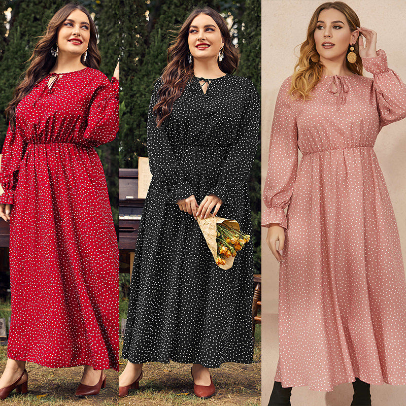 Plus Size Polka Dot Long Sleeves Dress