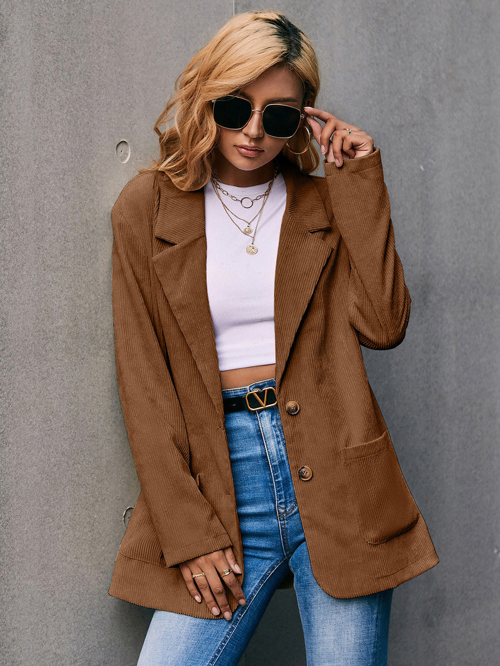 Corduroy Single-Breasted Blazer