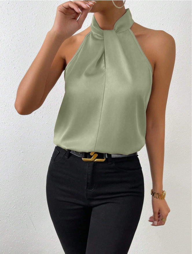 Satin Halter Sleeveless Vest Top