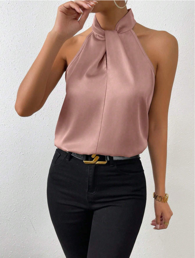 Satin Halter Sleeveless Vest Top