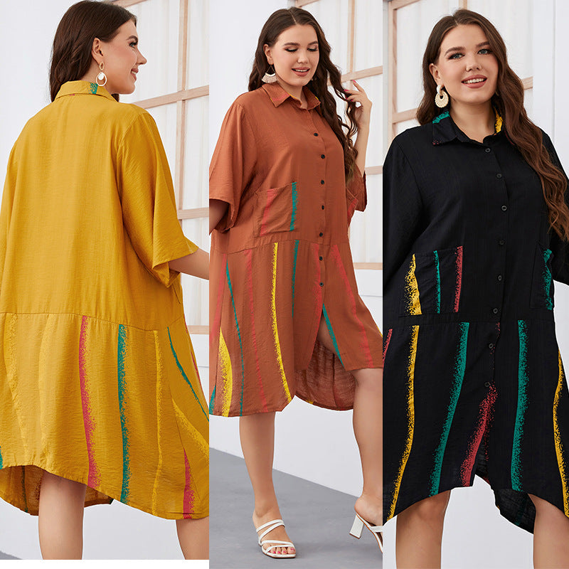 Plus Size Irregular Short Sleeves Shirt Dress