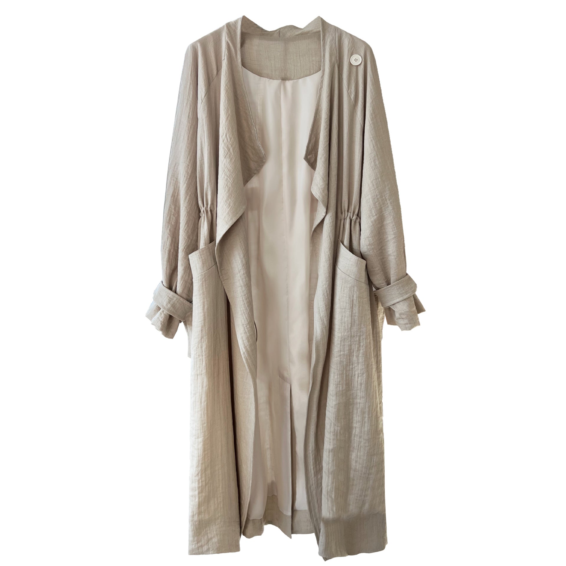 Cotton Linen Drawstring Long Coat