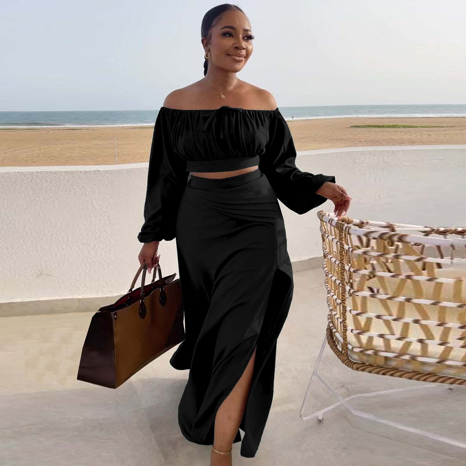 Sexy Lantern Sleeve Suit Two Piece Set