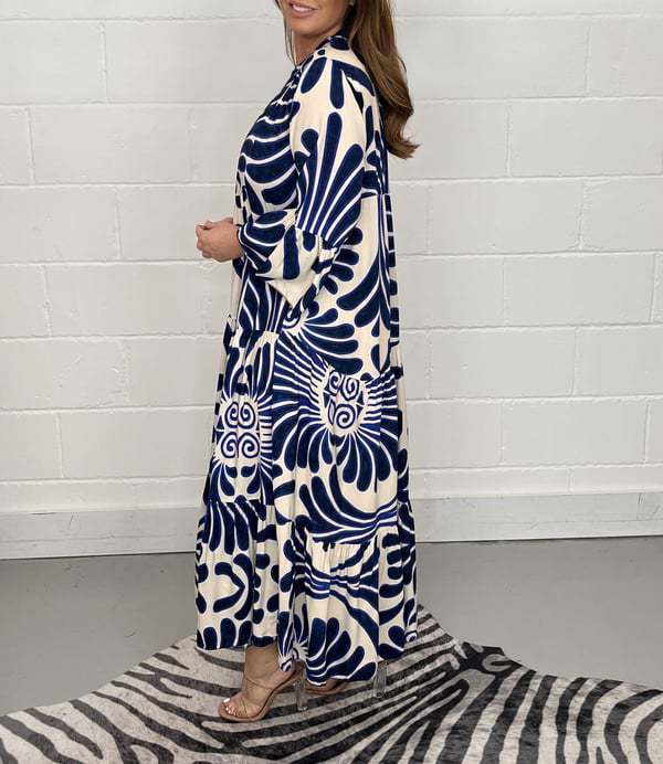Vintage Print Maxi Casual Dress