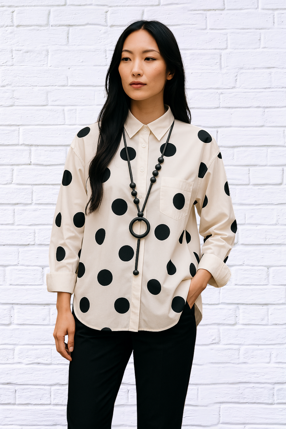 Classic Black &amp; White Polka Dot High-Low Shirt