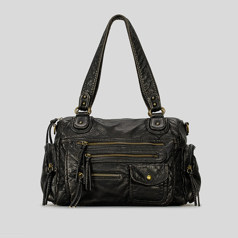 Women’s Casual Faux Leather Shoulder Bag with Multiple Pockets