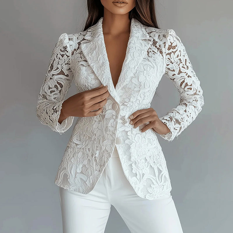Women’s Floral Lace Blazer with Button Front