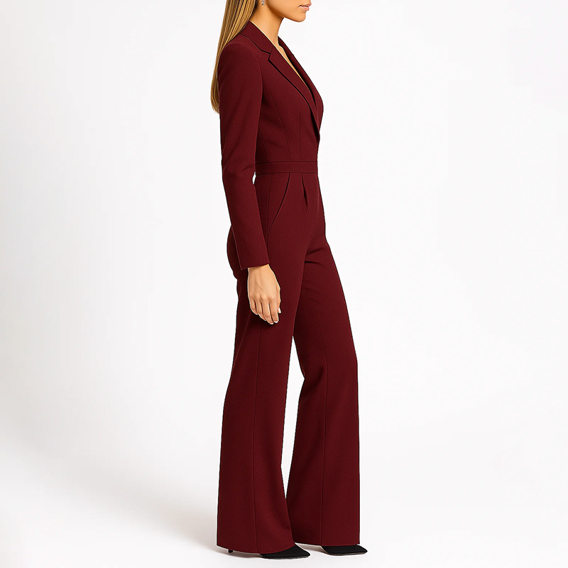 Women’s Formal Wide-Leg Jumpsuit with V-Neckline