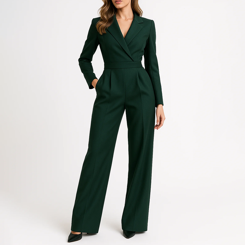 Women’s Formal Wide-Leg Jumpsuit with V-Neckline