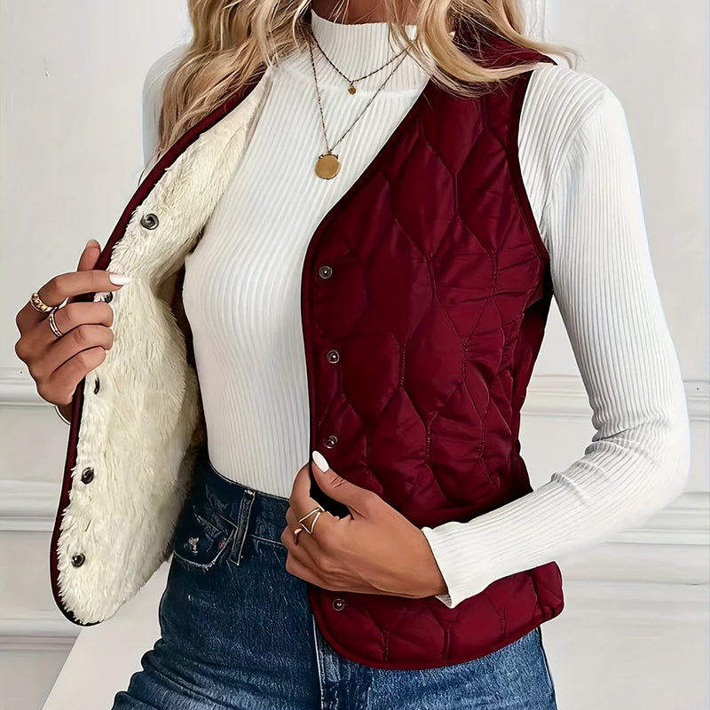 Women’s Quilted Snap-Front Vest with Sherpa Lining