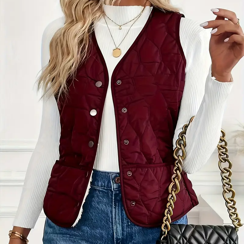Women’s Quilted Snap-Front Vest with Sherpa Lining