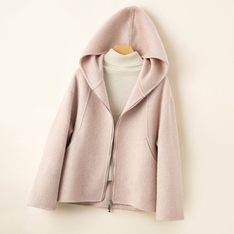 Women’s Wool Hooded Coat with Zip Closure