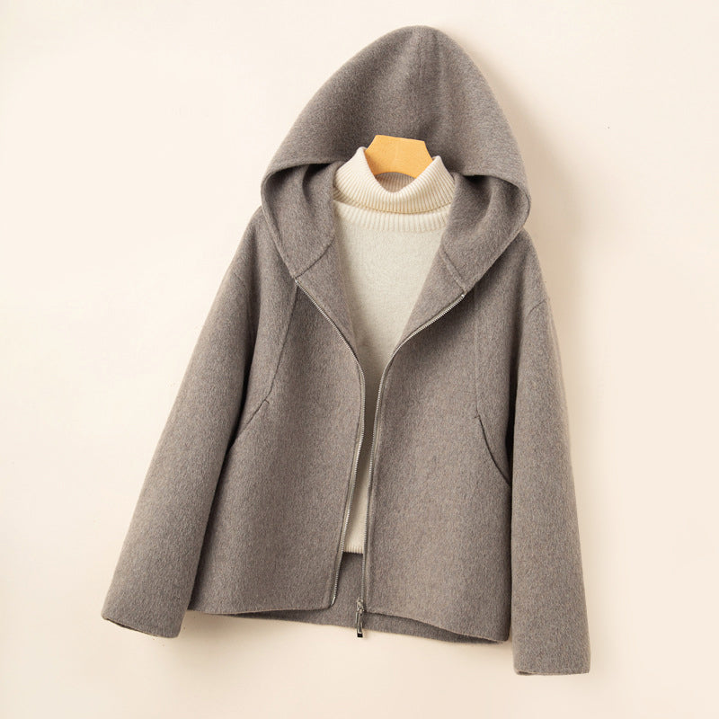 Women’s Wool Hooded Coat with Zip Closure