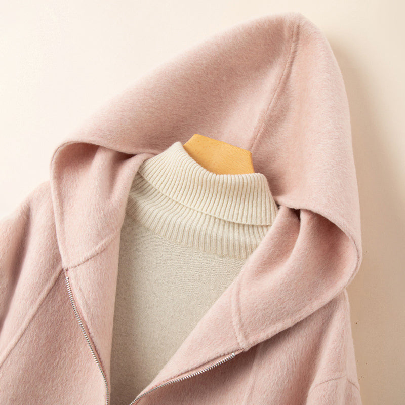 Women’s Wool Hooded Coat with Zip Closure