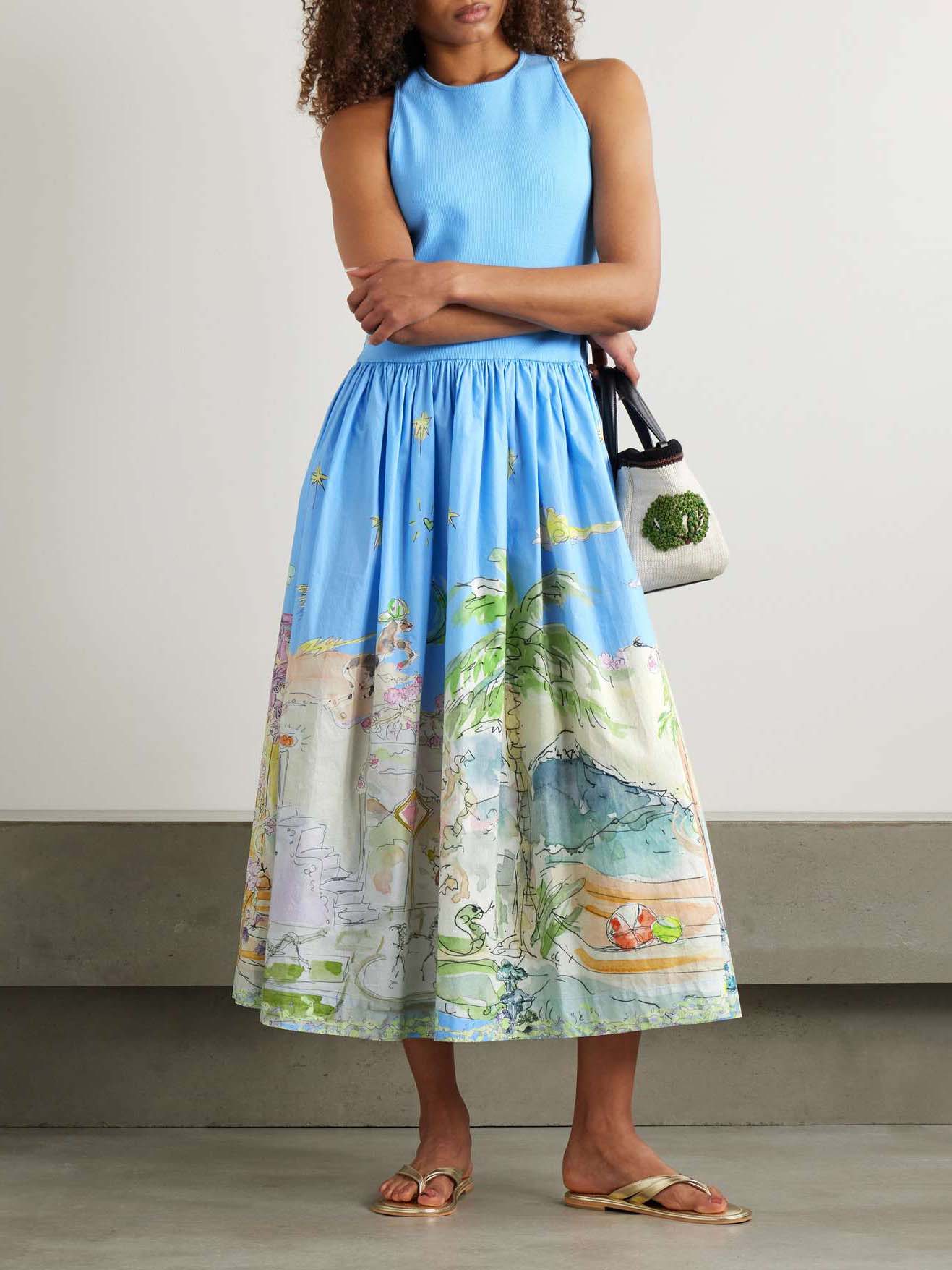 Unique Bright Beach Print Midi Dress