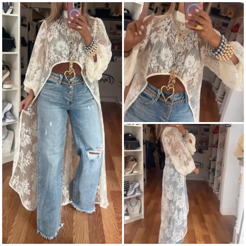 Round Neck Lace Short Front and Long Back Casual Top