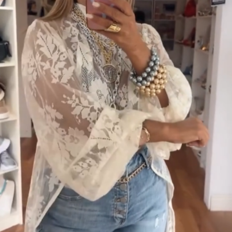 Round Neck Lace Short Front and Long Back Casual Top