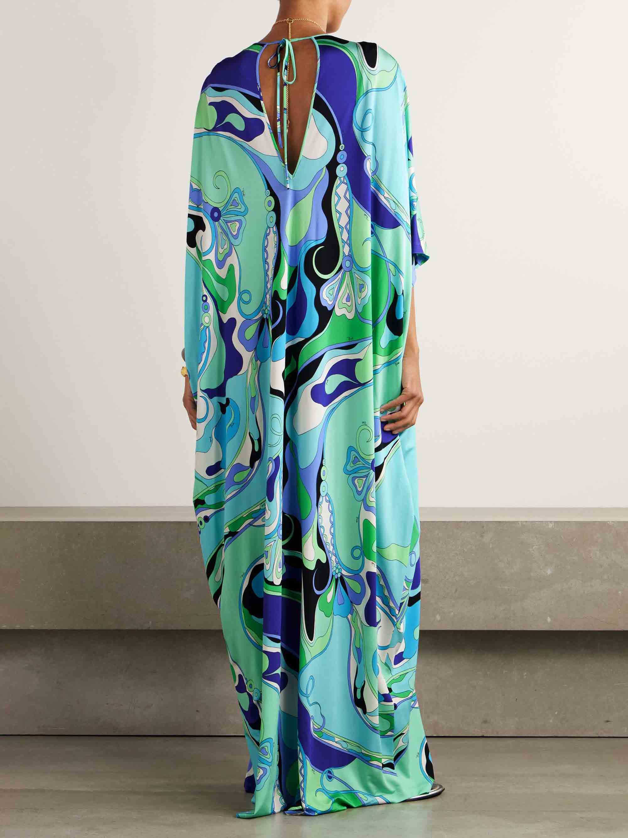Unique Abstract Floral Print Robe Maxi Dress